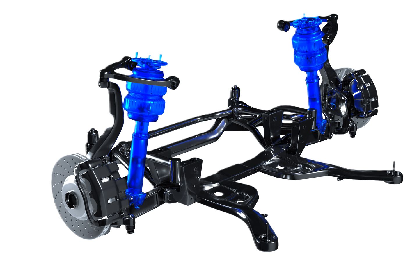 Suspension assembly with the air struts highlighted