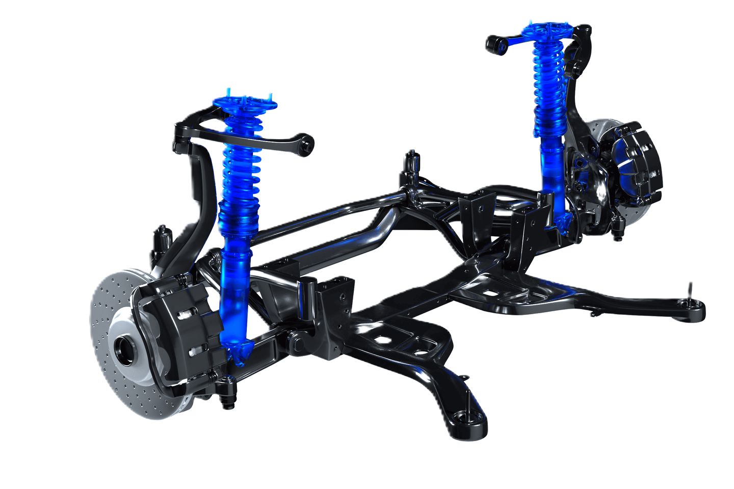 Suspension assembly with the coilovers highlighted