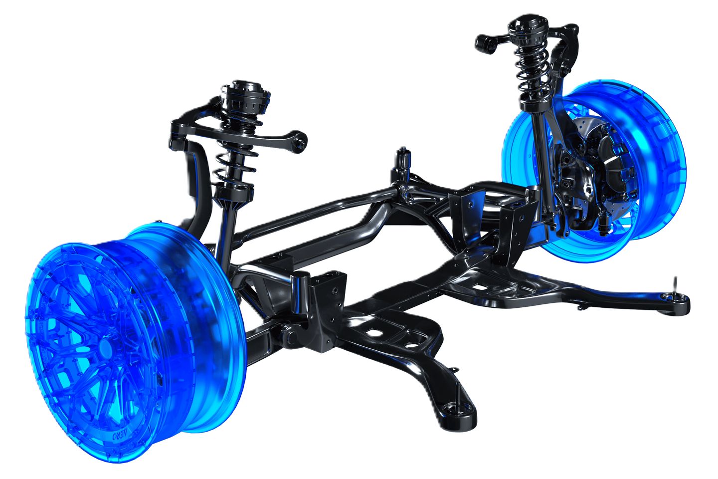 Suspension assembly with the wheels highlighted