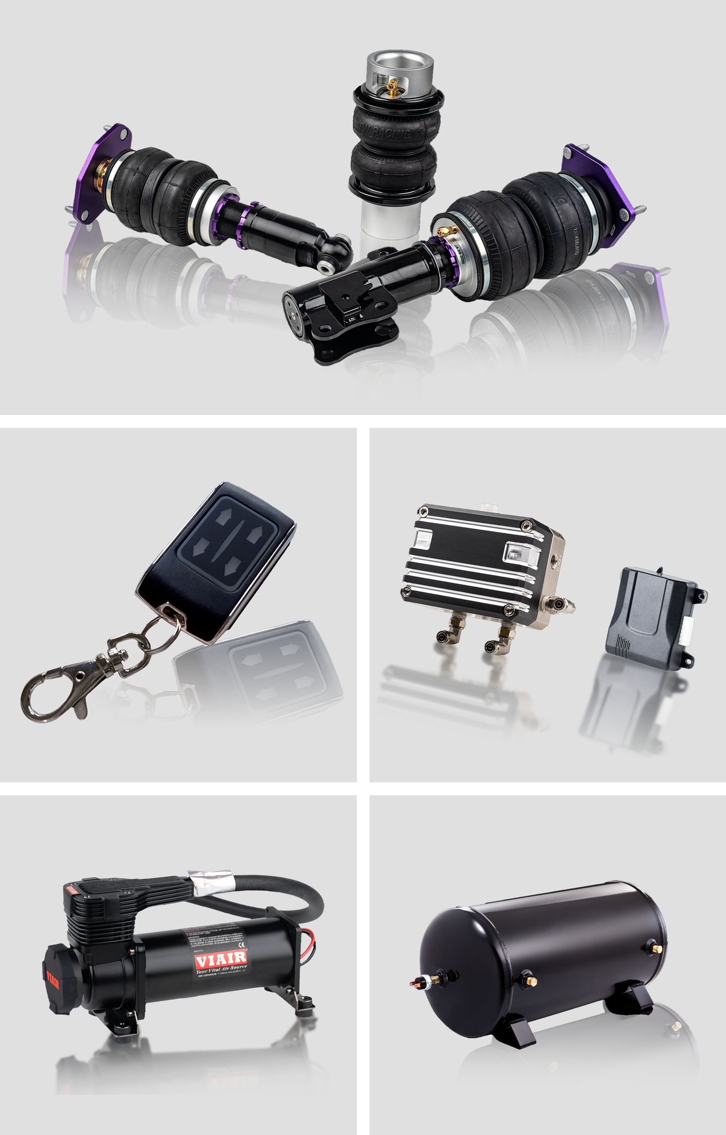 DELUXE kit: air struts, remote control, control box, compressor and steel air tank