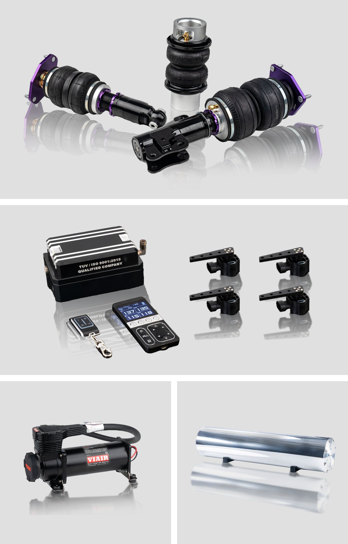GOLD kit: air struts, remote controls, control box, height sensors, compressor and aluminium air tank