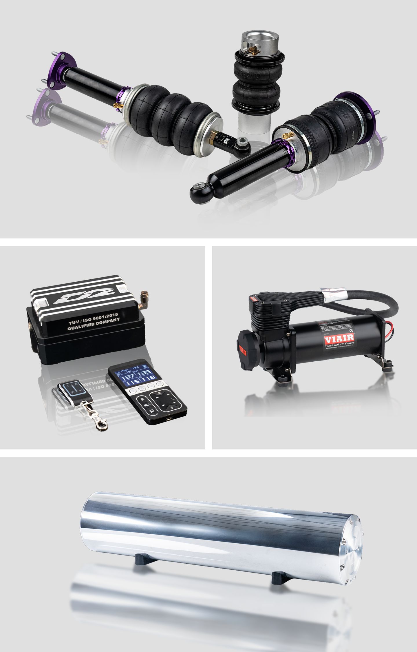 SUPER PROFESSIONAL kit: air struts, remote controls, control box, compressor and aluminium air tank