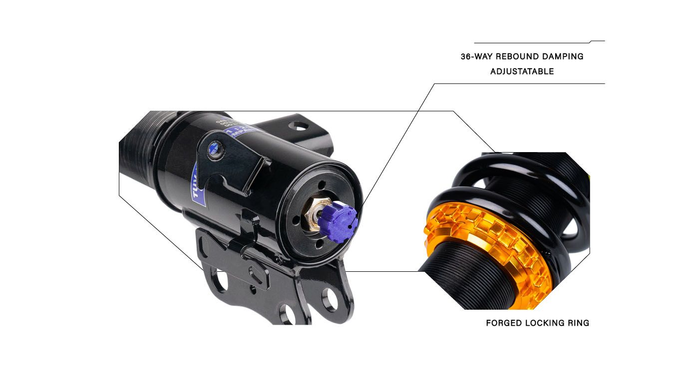 36-way rebound damping adjuster and forged locking ring