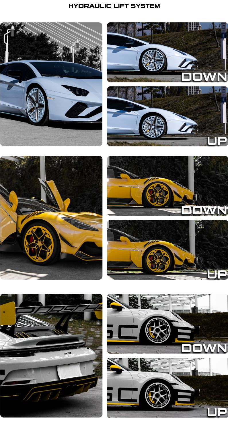 Cars with the hydraulic lift system, lowered and lifted