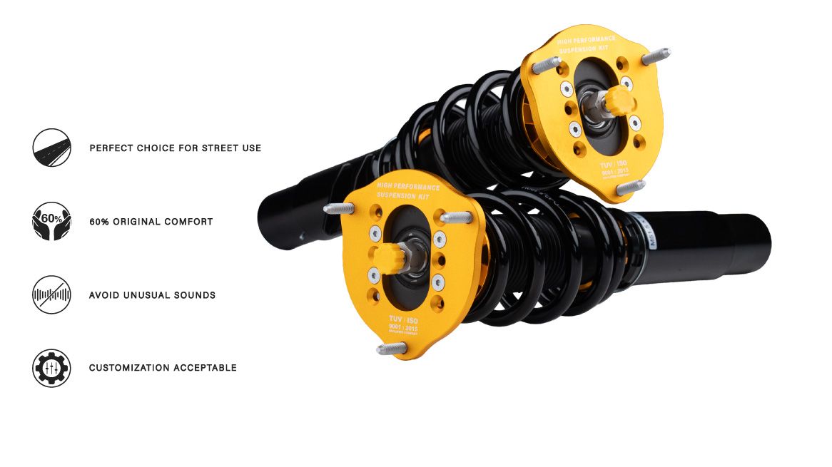 Street coilover set: perfect choice for street use, 60% original comfort, avoids unusual sounds, customization acceptable